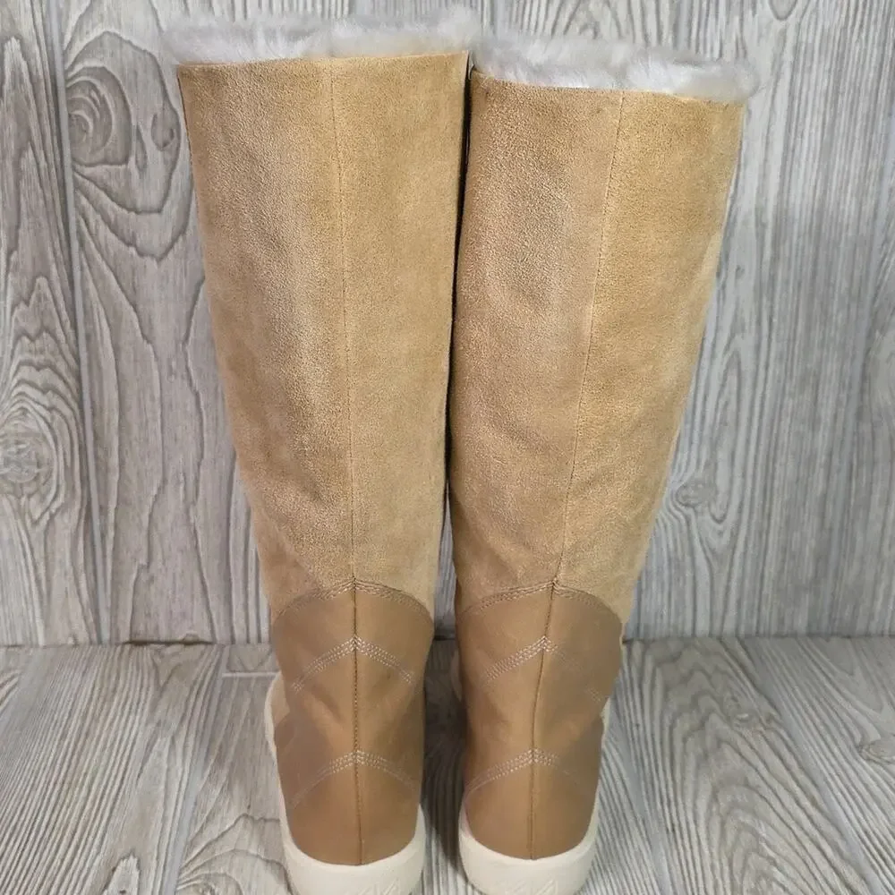 Naya Yuma Tall Leather and Suede Faux Fur Lined Boots Womens Size 6
